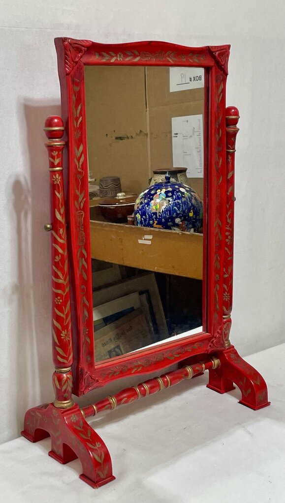 S.F. Trading Chinese Style Red Lacquered Vanity Top Style Mirror