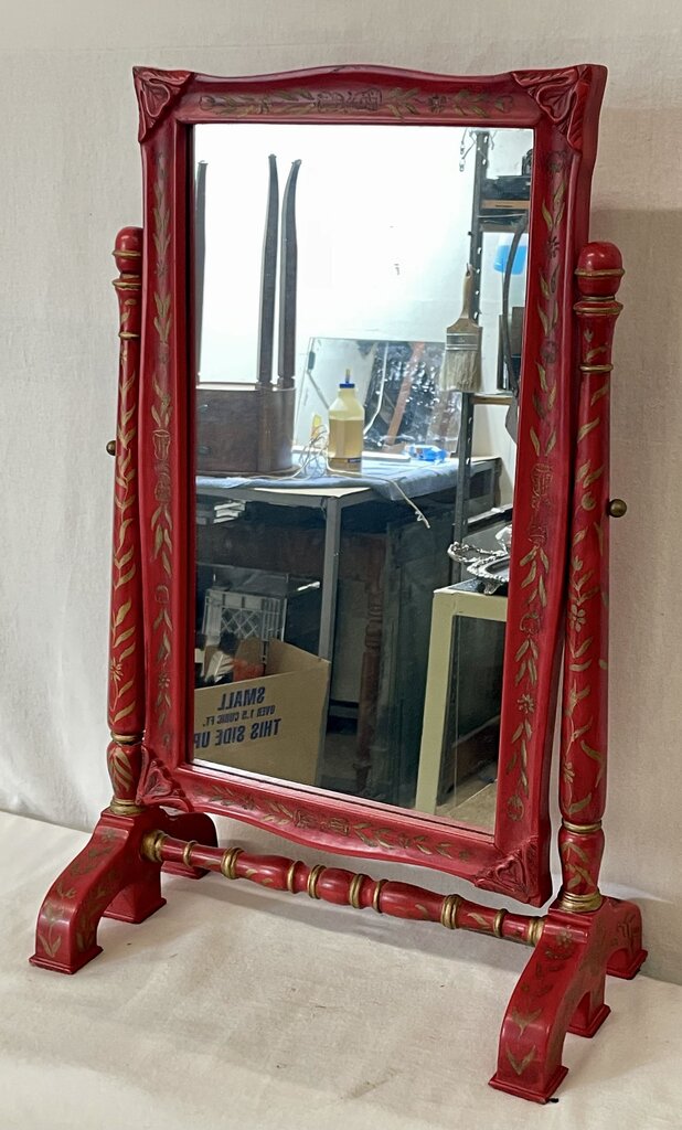 S.F. Trading Chinese Style Red Lacquered Vanity Top Style Mirror