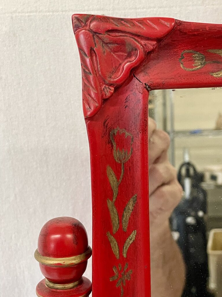 S.F. Trading Chinese Style Red Lacquered Vanity Top Style Mirror