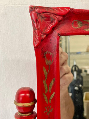 S.F. Trading Chinese Style Red Lacquered Vanity Top Style Mirror