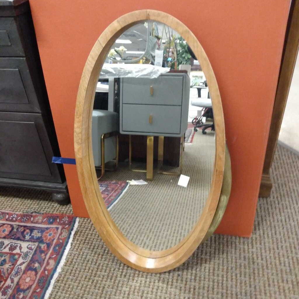 Contemporary Wooden Oval Mirror 30x16