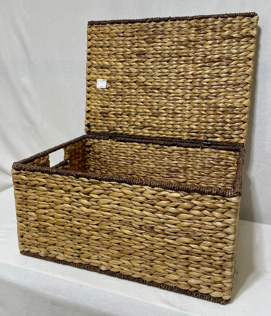 Hyacinth Woven Wire Frame Hinge Lidded & Handled Storage Basket