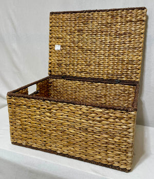 Hyacinth Woven Wire Frame Hinge Lidded & Handled Storage Basket