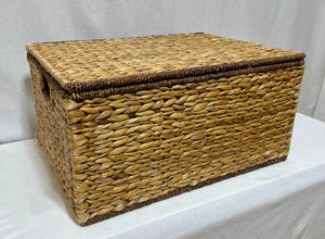 Hyacinth Woven Wire Frame Hinge Lidded & Handled Storage Basket