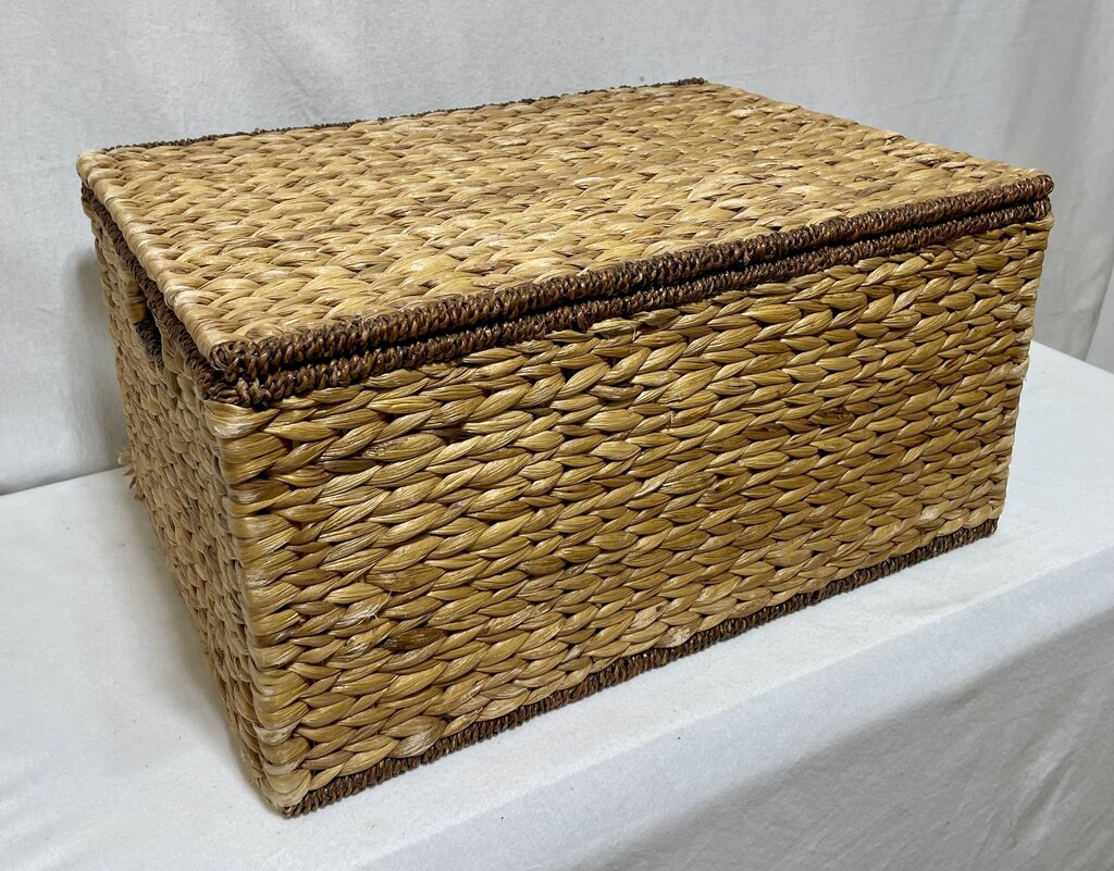 Hyacinth Woven Wire Frame Hinge Lidded & Handled Storage Basket