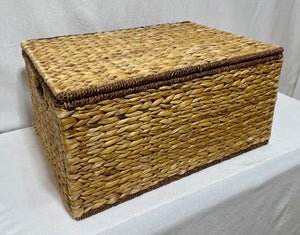 Hyacinth Woven Wire Frame Hinge Lidded & Handled Storage Basket