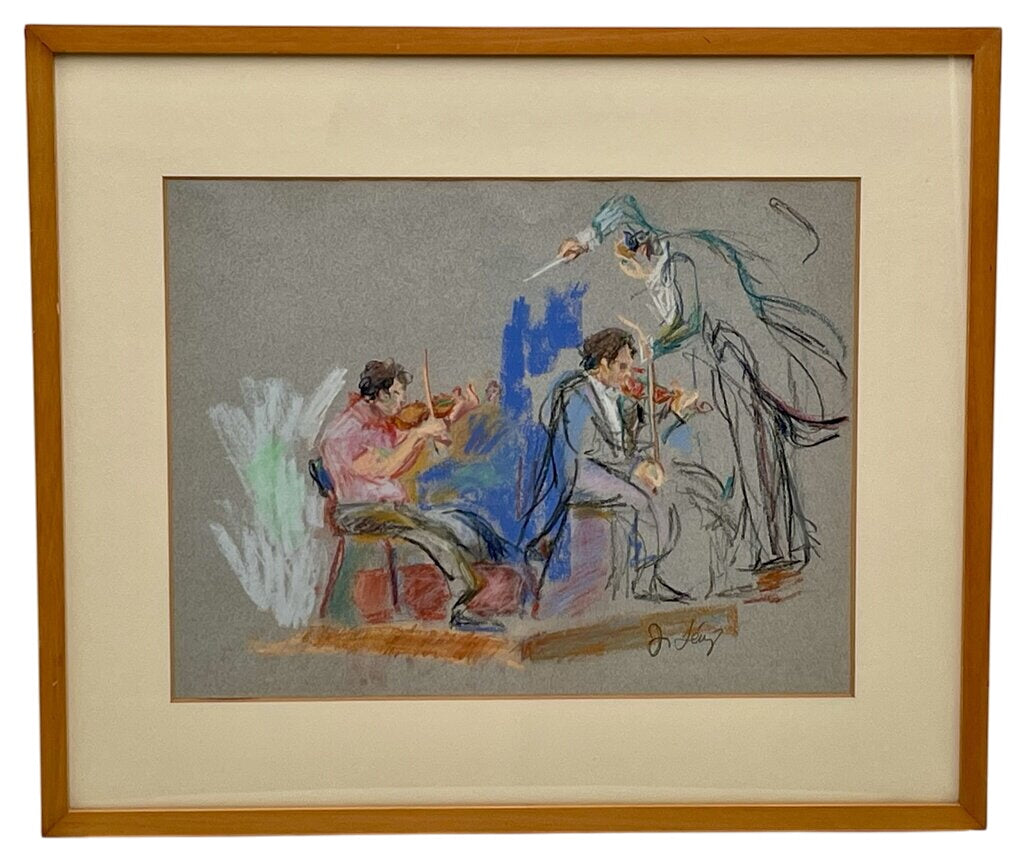Original Signed Pastel Drawing "Isaac Perlman with Charles Dutoit" 1986 by Miss Daisy's Consignment & Auction House