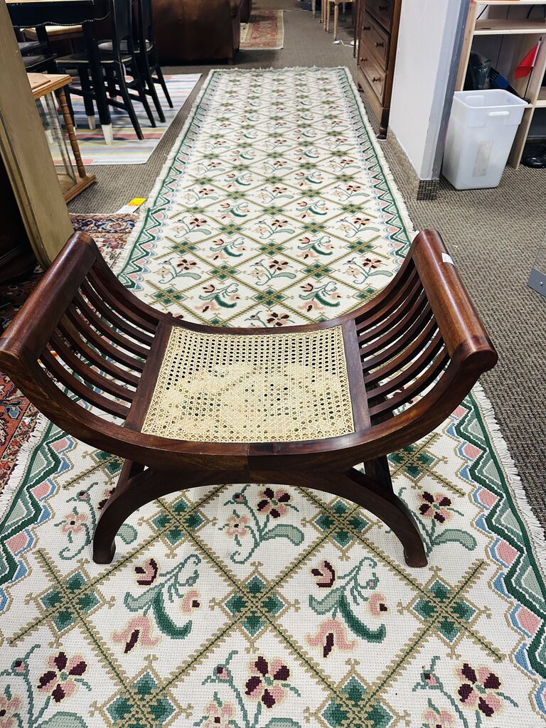 Vintage Indonesian Cane Curule Bench 28x14x24