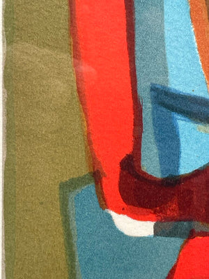 Marcel Mouly "Composition in Blue" 1976 Lithograph Mounted in Acrylic Case #11/200 Signed