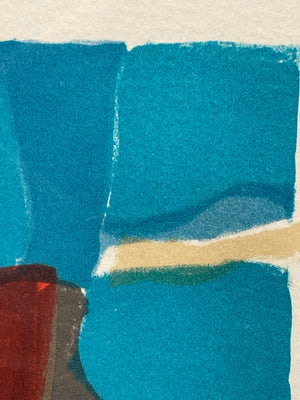 Marcel Mouly "Composition in Blue" 1976 Lithograph Mounted in Acrylic Case #11/200 Signed