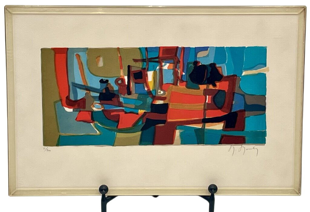 Marcel Mouly "Composition in Blue" 1976 Lithograph Mounted in Acrylic Case #11/200 Signed by Miss Daisy's Consignment & Auction House