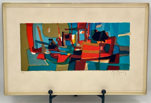 Marcel Mouly "Composition in Blue" 1976 Lithograph Mounted in Acrylic Case #11/200 Signed