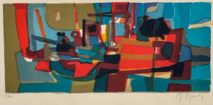 Marcel Mouly "Composition in Blue" 1976 Lithograph Mounted in Acrylic Case #11/200 Signed