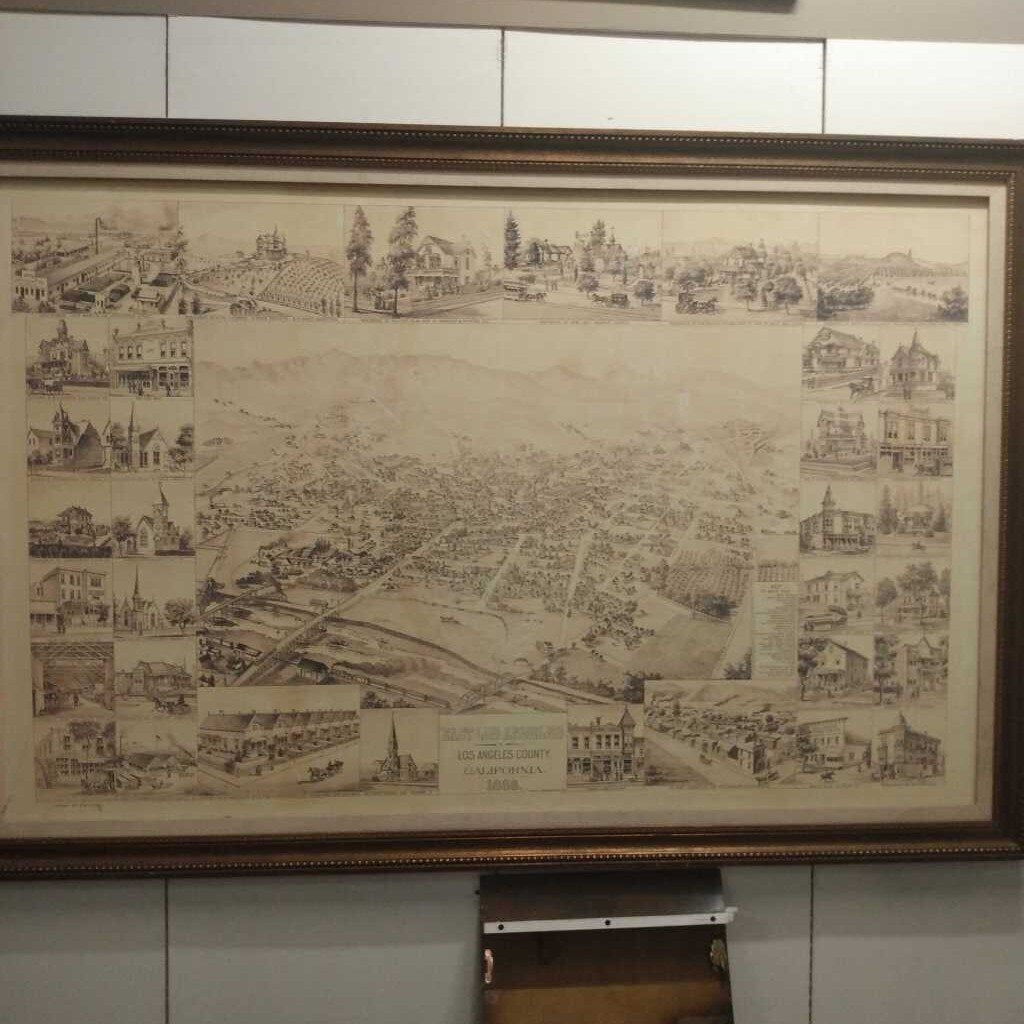 Framed Antique Map of East Los Angeles 1888 80"x54"