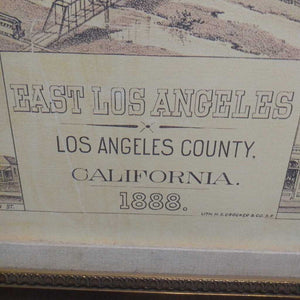 Framed Antique Map of East Los Angeles 1888 80"x54"