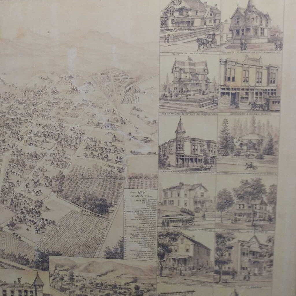Framed Antique Map of East Los Angeles 1888 80"x54"
