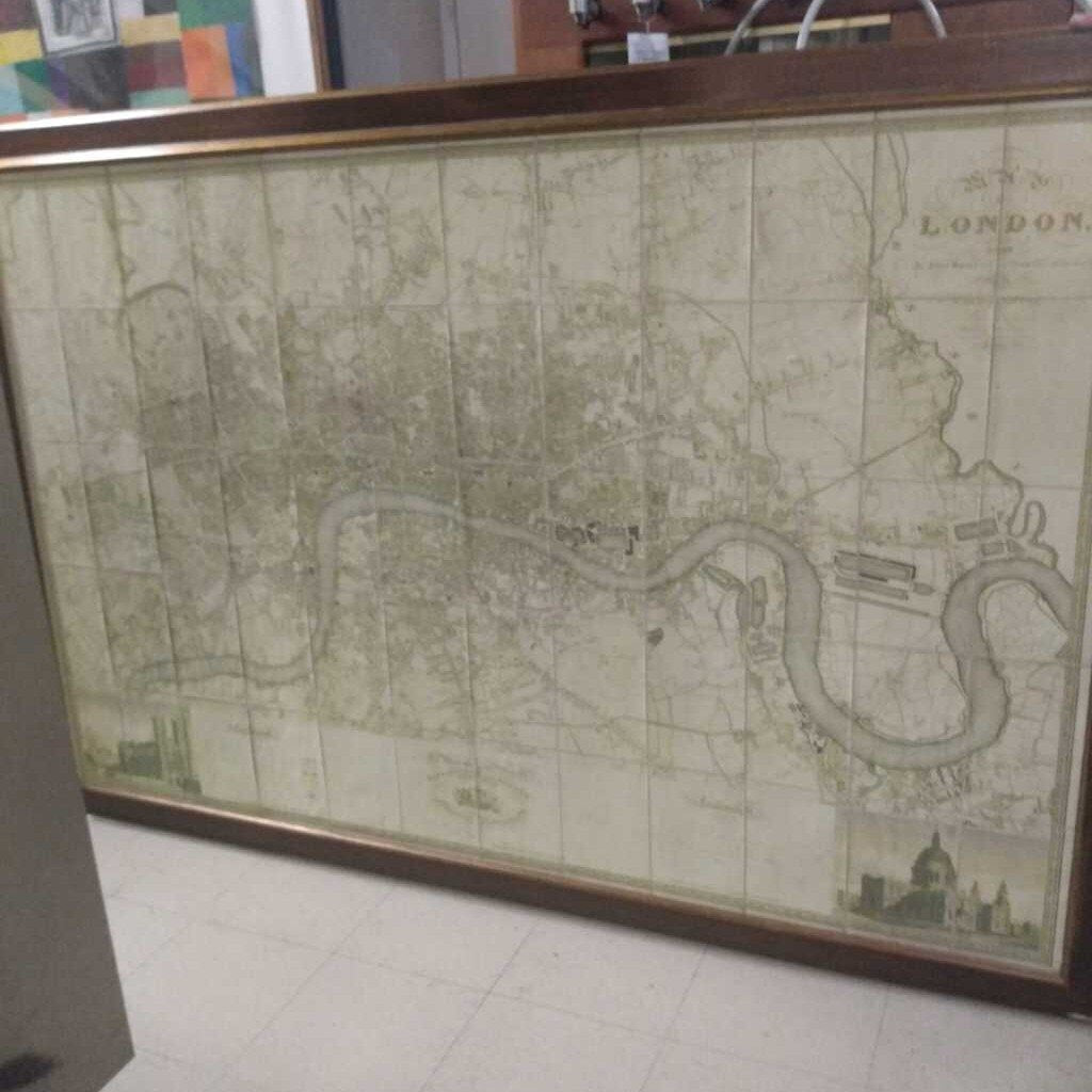 Framed Antique Survey Map of London 1824-1826 80"x54"