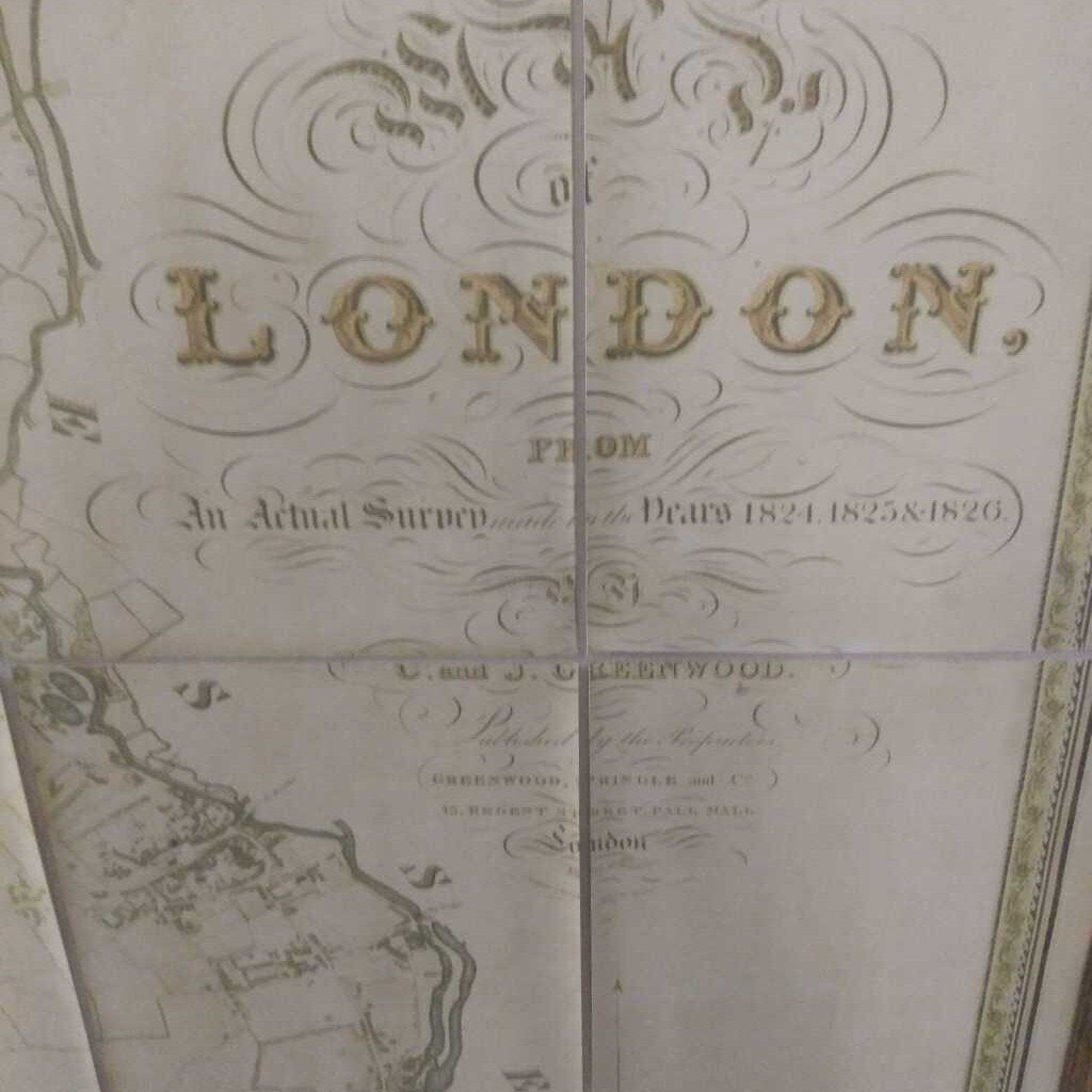 Framed Antique Survey Map of London 1824-1826 80"x54"