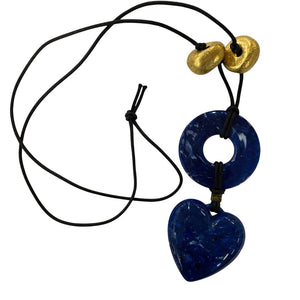 Blue Heart Cord Necklace w/ Gold Beads by Miss Daisy's Consignment & Auction House