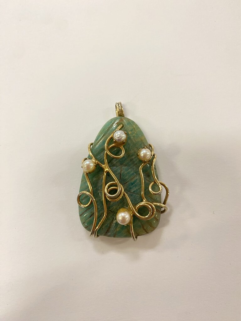 Pearl & Wrapped Amazonite Pendant