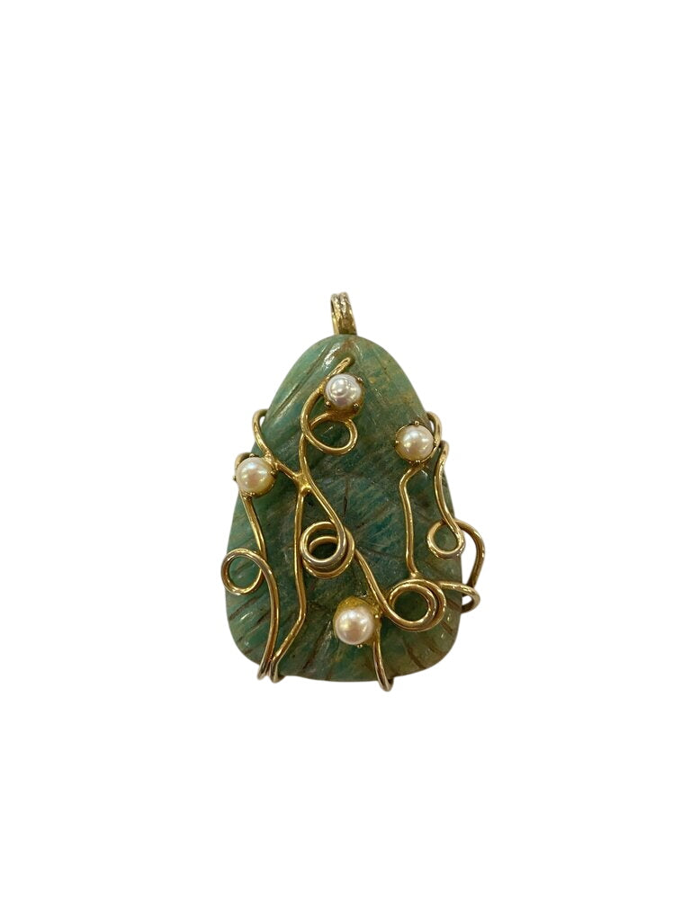 Pearl & Wrapped Amazonite Pendant by Miss Daisy's Consignment & Auction House