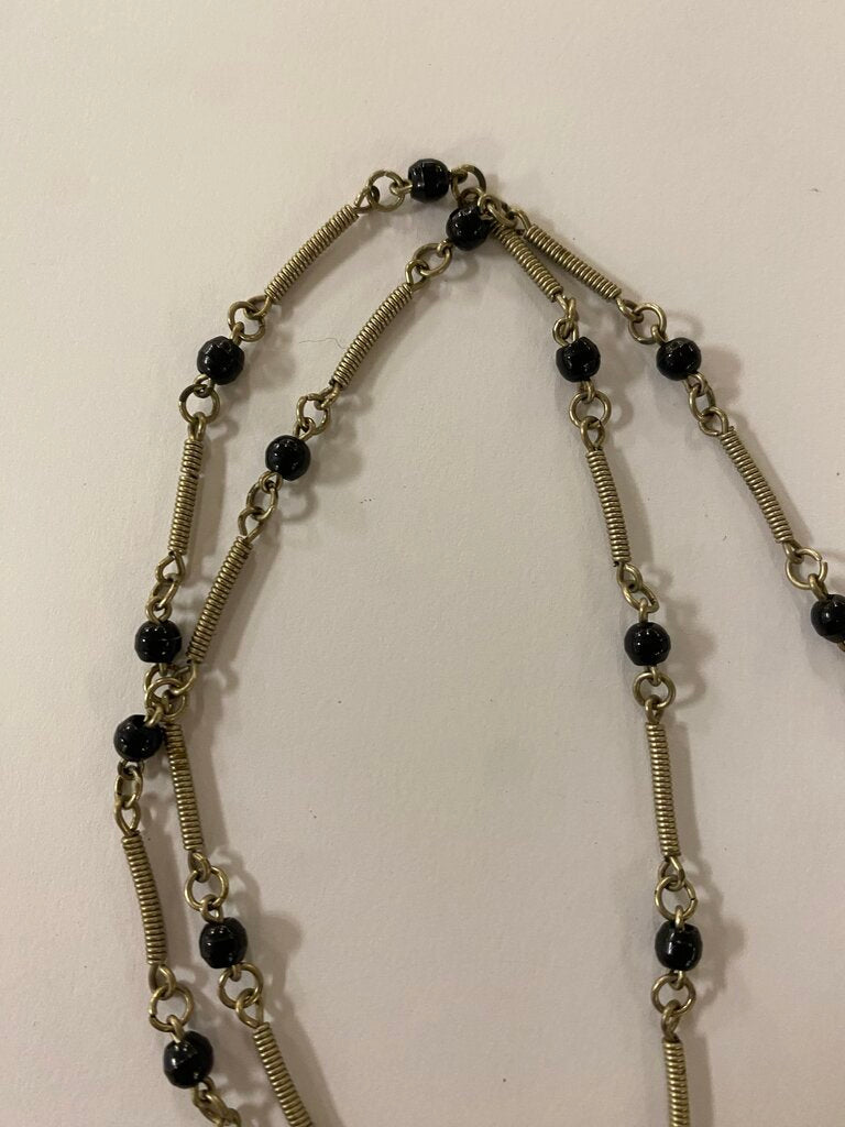 Prayer Box Pendant Necklace Metal & Black Bead