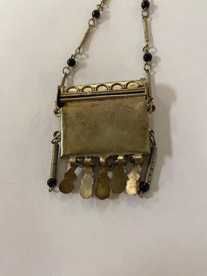 Prayer Box Pendant Necklace Metal & Black Bead
