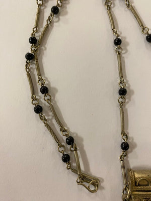 Prayer Box Pendant Necklace Metal & Black Bead