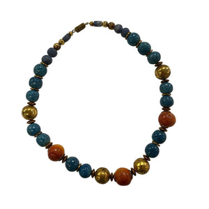Blue, Gold, Orange Bead Necklace by Miss Daisy's Consignment & Auction House