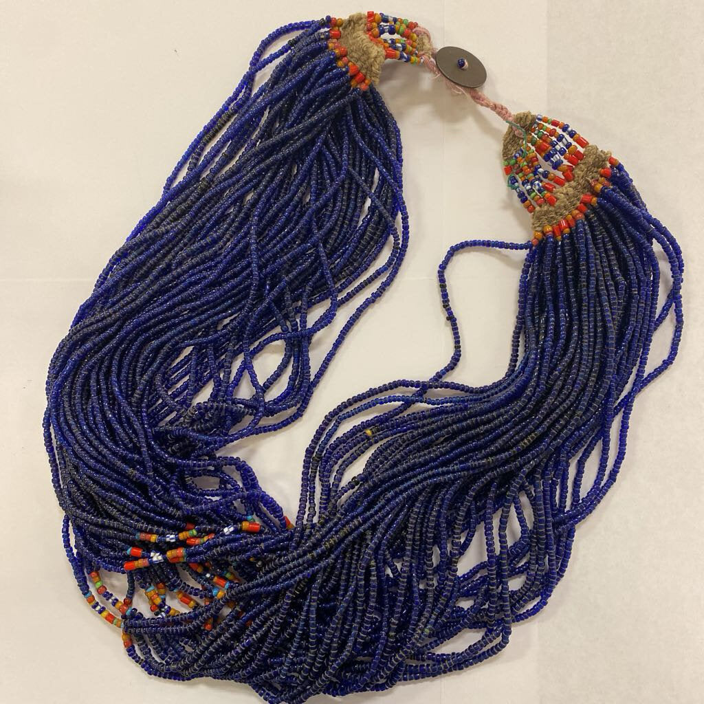 Vintage Naga Cobalt Blue Bead Multi Strand Necklace