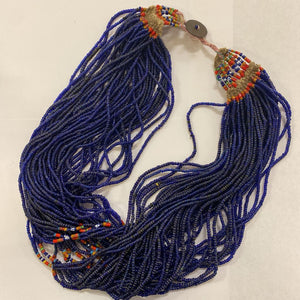 Vintage Naga Cobalt Blue Bead Multi Strand Necklace