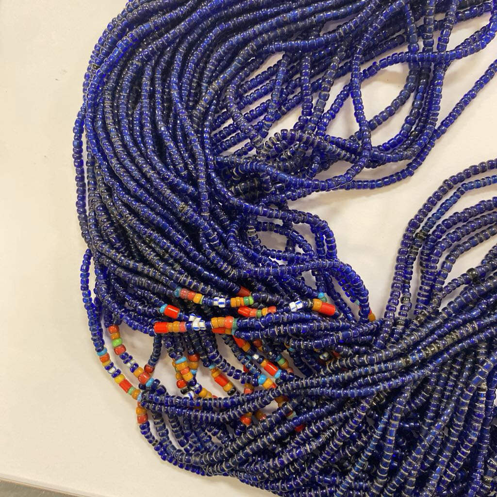 Vintage Naga Cobalt Blue Bead Multi Strand Necklace