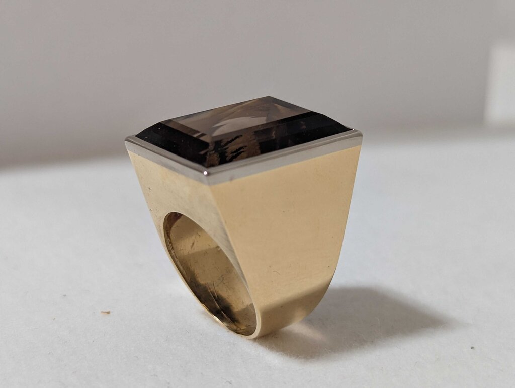 Large Smoky Quartz Ring 18k Yellow Gold