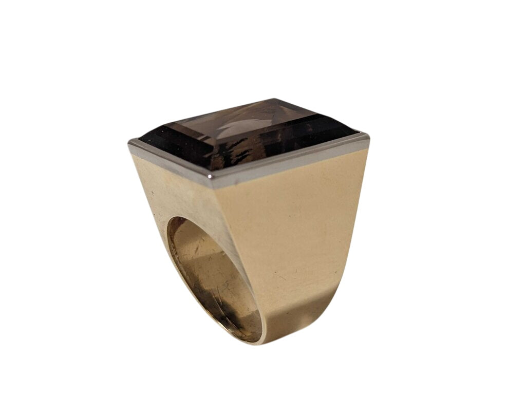 Large Smoky Quartz Ring 18k Yellow Gold by Miss Daisy's Consignment & Auction House