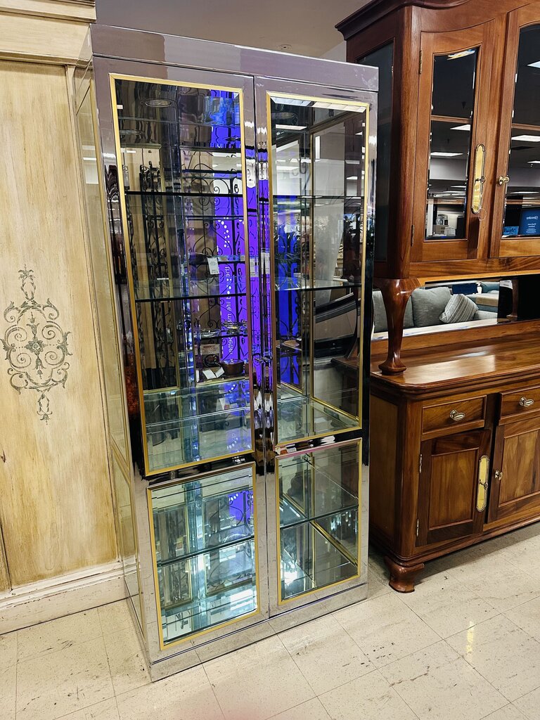 Chrome & Glass Curio Display Cabinet 36x18.5x80