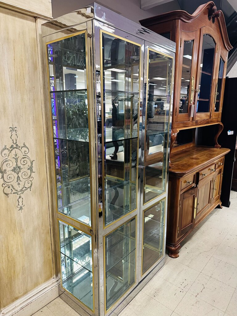 Chrome & Glass Curio Display Cabinet 36x18.5x80