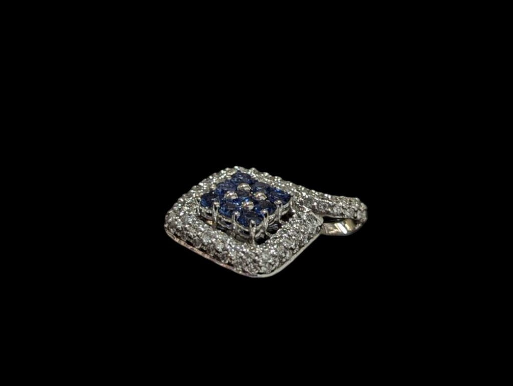 Sapphire & Diamond Pendant 18k White Gold (square)
