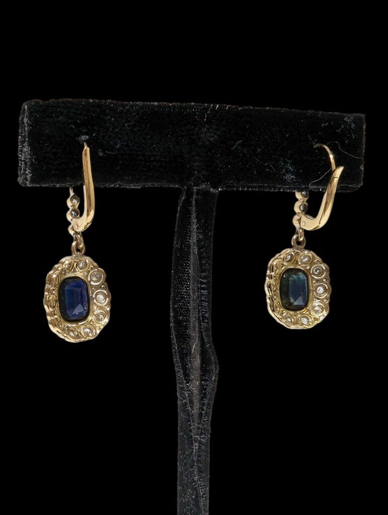 Sapphire & Diamond Earrings 18k Yellow Gold