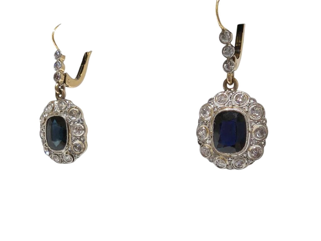 Sapphire & Diamond Earrings 18k Yellow Gold by Miss Daisy's Consignment & Auction House