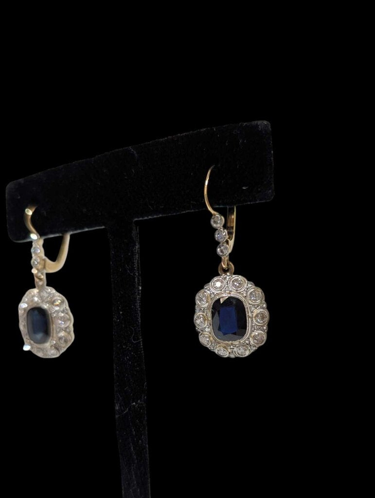 Sapphire & Diamond Earrings 18k Yellow Gold