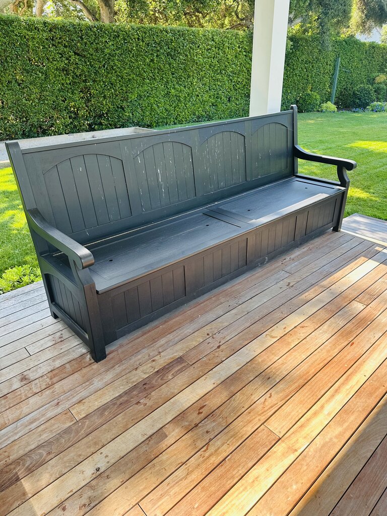 Custom Painted Teak Storage Bench 96 " W.
