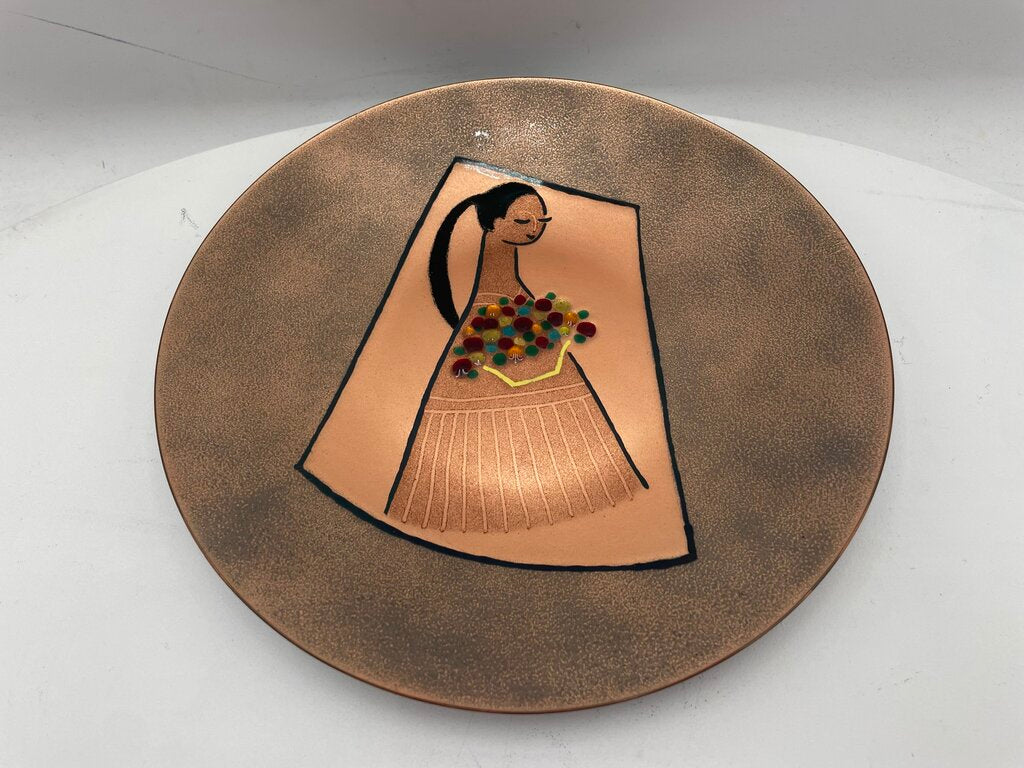 Paul Alexander Enamel Copper Plate Flower Girl 10"