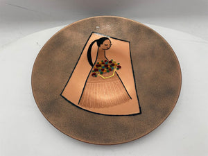 Paul Alexander Enamel Copper Plate Flower Girl 10"