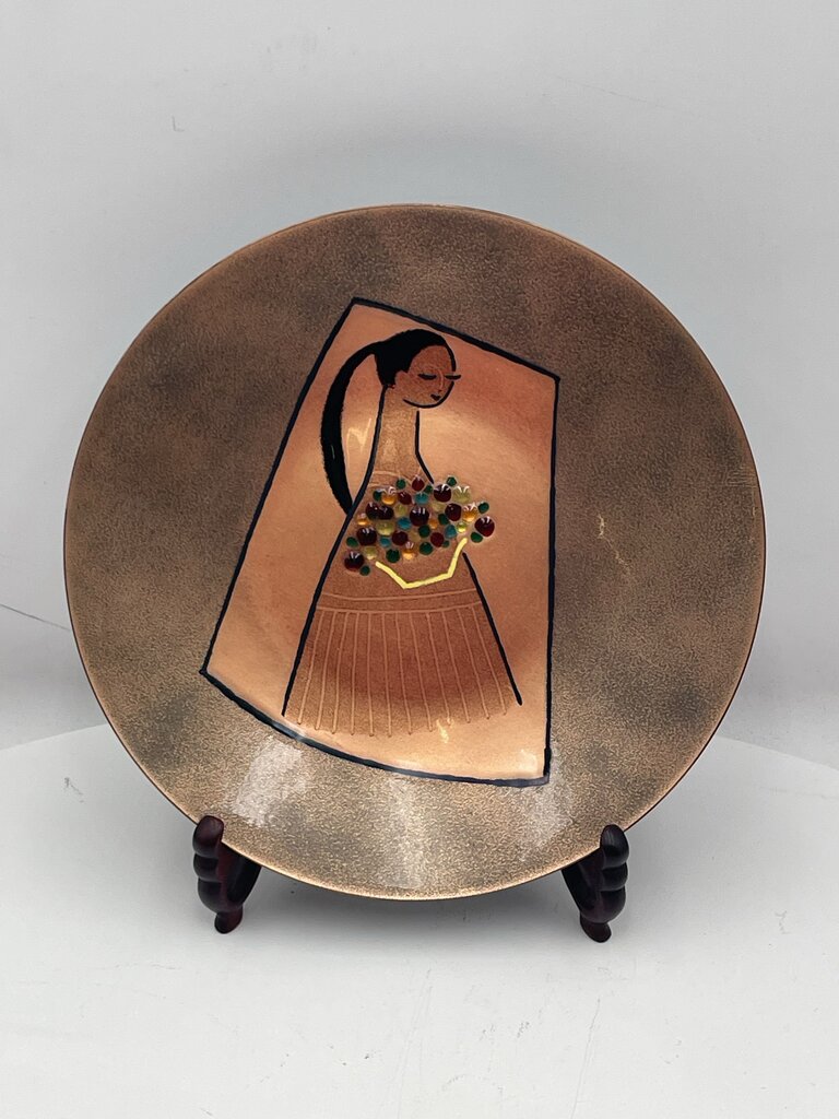 Paul Alexander Enamel Copper Plate Flower Girl 10"