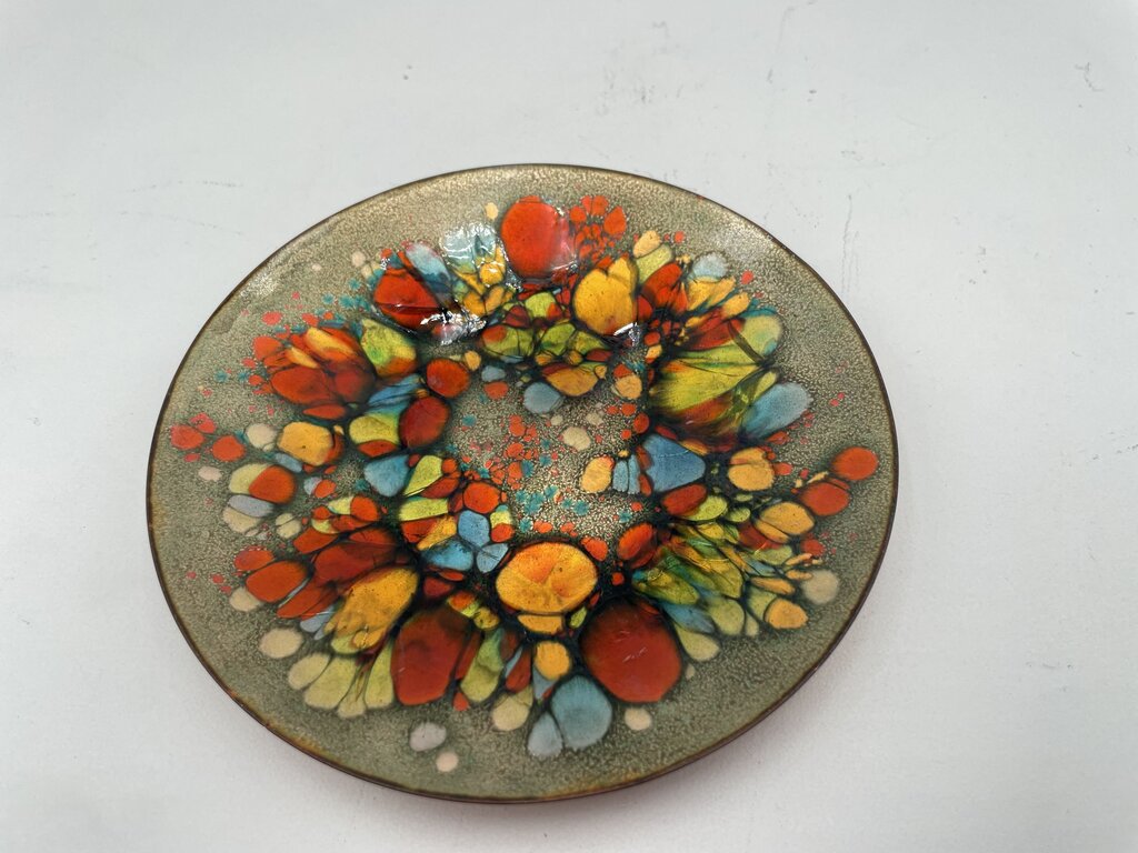 Sherry Schrut Abstract Gold Enamel Copper Plate 5.5"