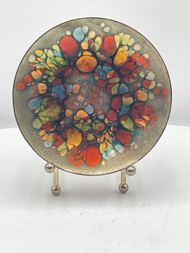 Sherry Schrut Abstract Gold Enamel Copper Dish 5.5"