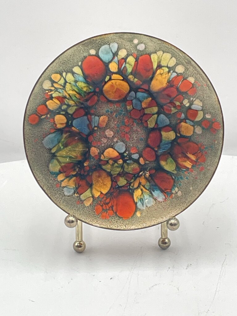 Sherry Schrut Abstract Gold Enamel Copper Plate 5.5"