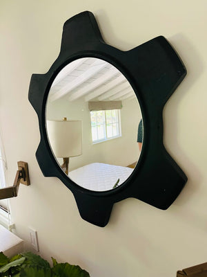 Litton Black Wooden Cog Style Mirror E12644 27"