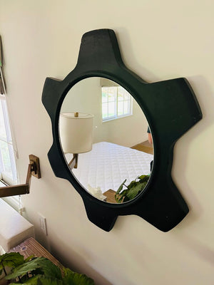 Litton Black Wooden Cog Style Mirror E12644 27"