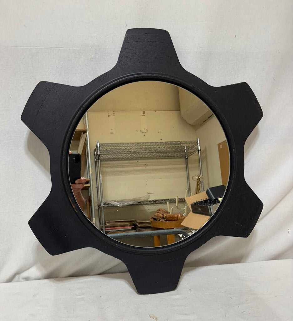 Litton Black Wooden Cog Style Mirror E12644 27"